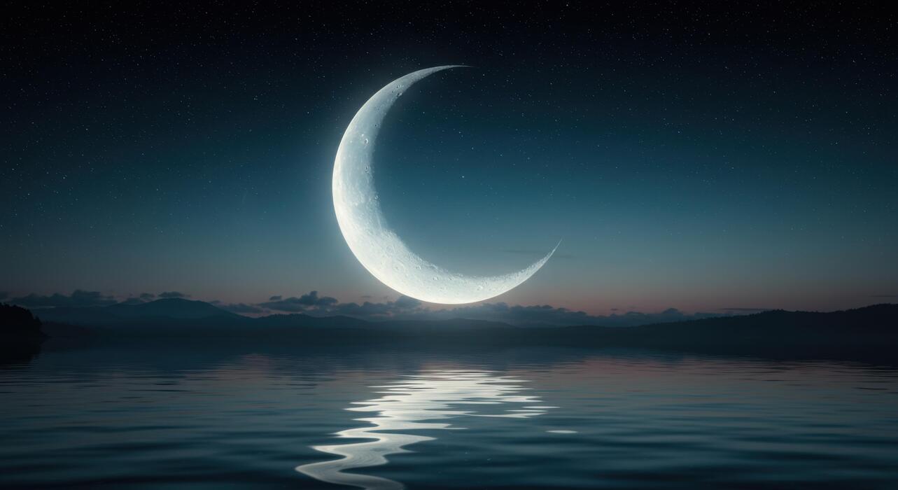 Serene night landscape with crescent moon, stars, and botanical plants representing a calming evening wind-down routine